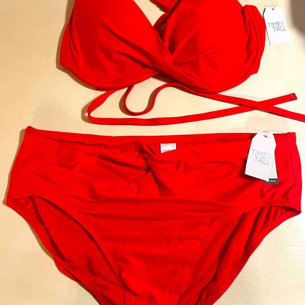 Time & Tru orange two-piece swimming suit